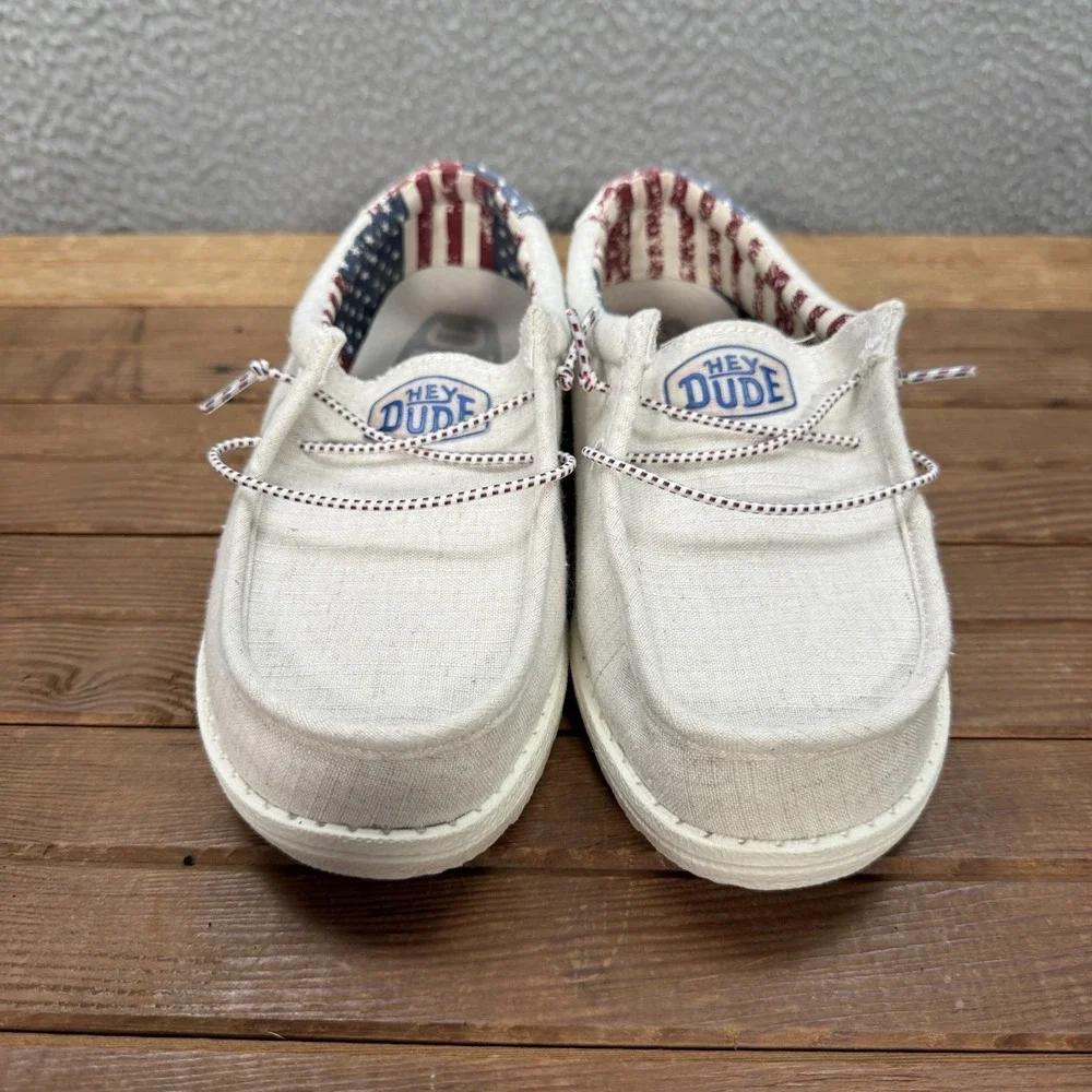 Hey Dude Shoes Youth 4 Off White Patriotic Wally Slip On Loafers American Flag - Picture 4 of 11